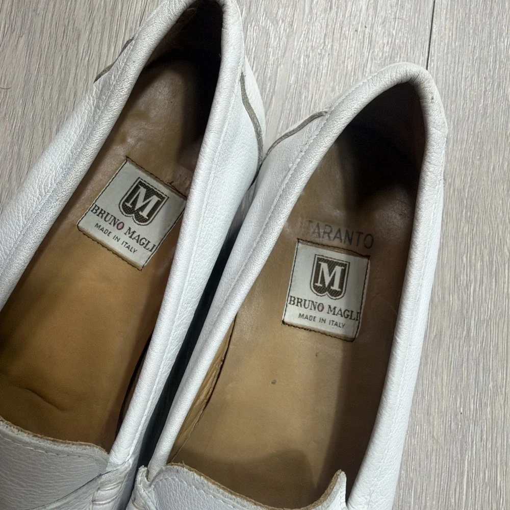 BRUNO MAGLI Mens 10 M Slip On Penny Loafers Ivory Leather Hand-Made Italy Shoes